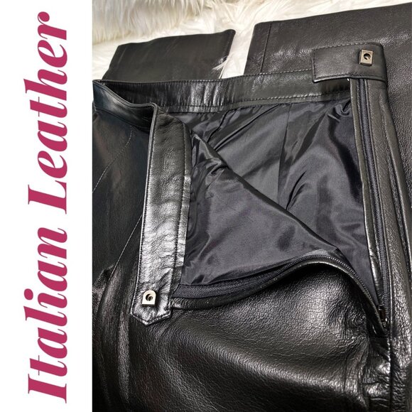 VINTAGE Y2K ITALIAN LEATHER STRAIGHT LEG SIDE ZIP PANTS BLACK,‎  28 X 30 - Picture 3 of 8
